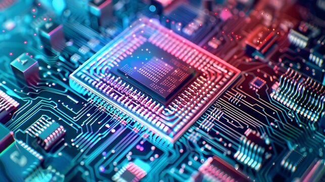 Closeup of a Circuit Board with a Processor Chip.