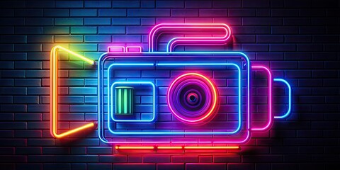Fototapeta premium Neon effect video camera with vibrant colors and glowing lights, neon, video camera, vibrant, colors, lights
