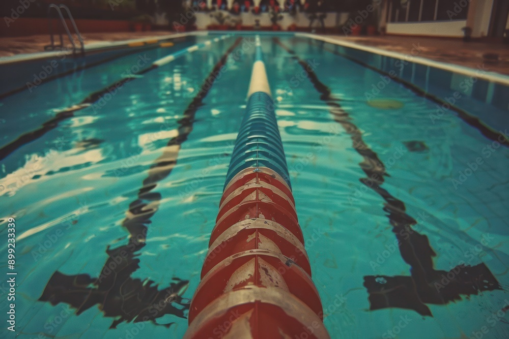 Wall mural Top View of Swimming Pool with Racing Lane Dividers in 