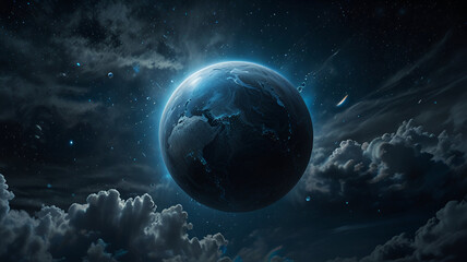 Obraz premium The planet in rain drops mist midnight background.