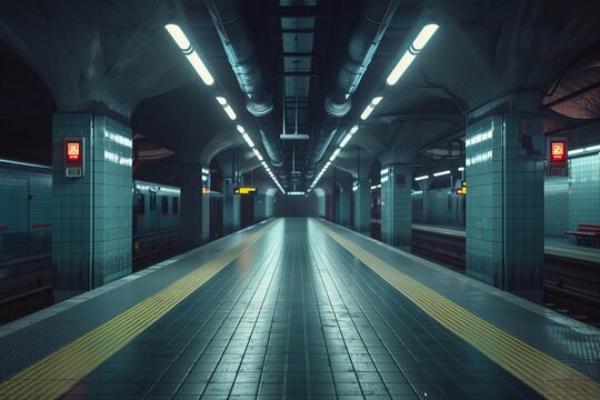 ai generative deserted train station at midnight - Powered by Adobe