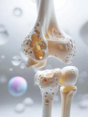 Naklejka premium Detailed 3D Rendering of a Healthy Human Knee Joint Featuring Calcium and Vitamins Supplementation in a Clean, Soft Background