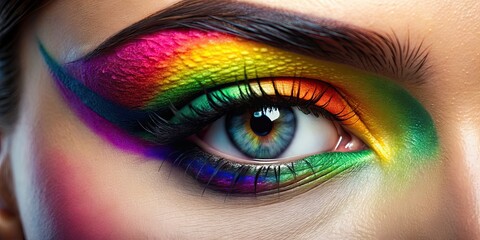 Vibrant close-up of a captivating eye makeup look with stunning retinas, beauty, fashion, makeup, eyes, close up