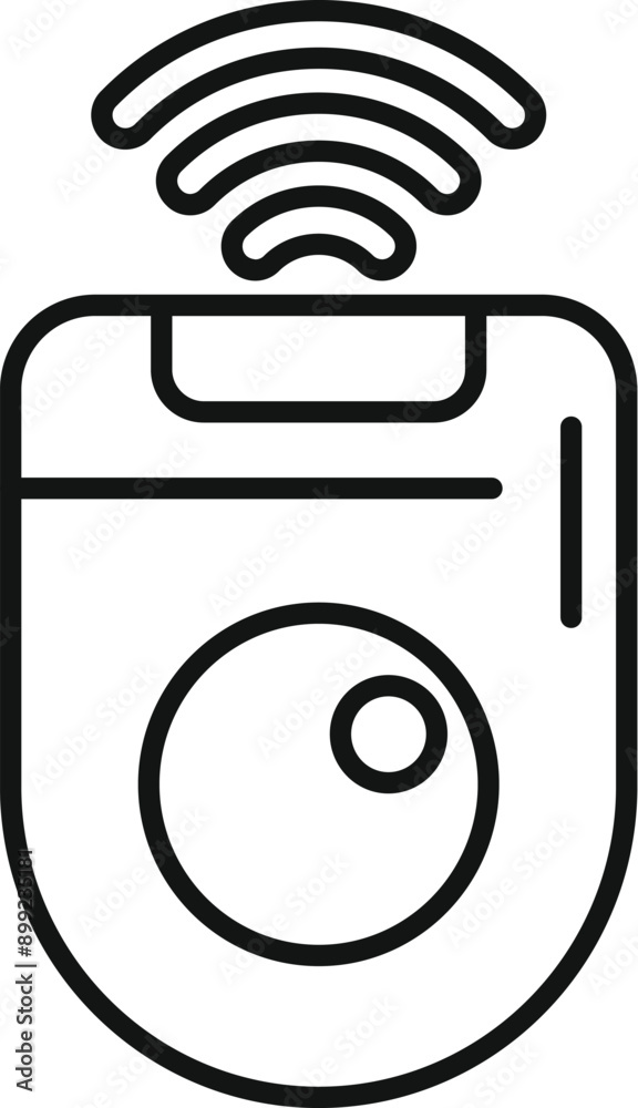 Poster line icon of a smart home device sending data through wifi