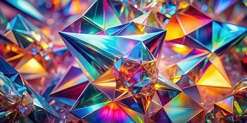 Crystalline forms refract vibrant prisms in a kaleidoscopic abstract , crystal, refract, vibrant, prisms, kaleidoscopic