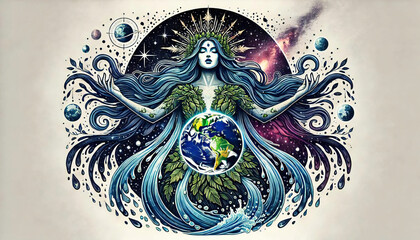 Naklejka premium マザーアースと女神と魔法 generated by AI