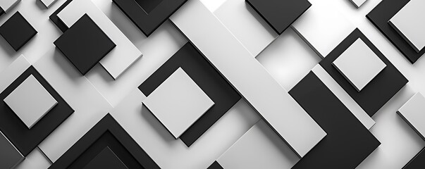 Fototapeta premium A minimalist abstract design with bold, geometric shapes such as squares and rectangles in black and white, creating a striking, high-contrast pattern.