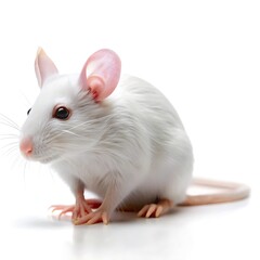 White Rat Sitting on White Background.