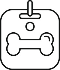 Square pet tag with a hole is showing a bone symbol, often used for pet identification