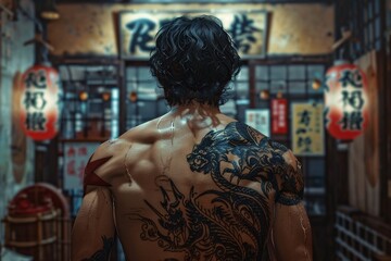ai generative tattooed asian mafia gangster man back