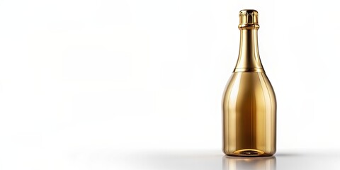 Gold colored champagne bottle on white background, luxury, celebration, alcohol, festive, elegant, luxurious, drink