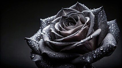 Black rose with dewy petals contrasted against a dark background, Black rose, dewy petals, dark background, flower