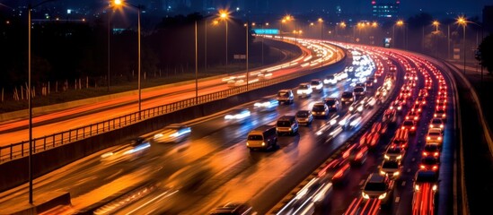 Obraz premium Nighttime Traffic on a City Highway