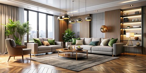 Modern living room with stylish furniture and elegant decor, modern, living room, furniture, stylish, elegant, decor