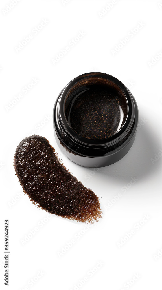 Wall mural detailed 3d rendering of shilajit extract supplement jar with lid open and mist flowing, isolated on