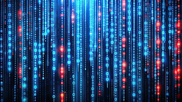 of blue matrix code structure with red dangerous code lines, waves, blue, matrix, code, structure, red, dangerous, lines