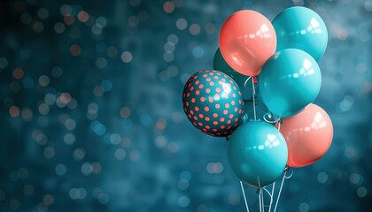 Empty frame with copy space for birthday card illustration or festive events with colorful balloons 