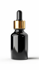 Naklejka premium Ultra-Realistic 3D Rendering of Elegant Shilajit Extract Bottle with Golden Hue and Subtle Reflections on White Background