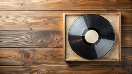 Empty vinyl disk case and record on a wooden background for mockup purposes, vinyl, record, music, retro, vintage, album