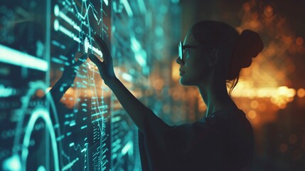 A person interacting with futuristic technology, representing an engaged and innovative mind