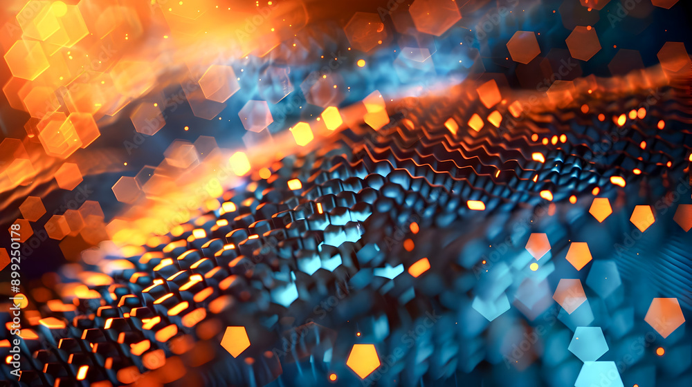 Poster glowing hexagonal grid vibrant digital abstract artwork with ambient lighting and mesmerizing patter