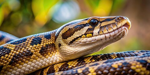 Fototapeta premium Close up of a python in natural habitat, snake, reptile, wildlife, scale, predator, constrictor, exotic
