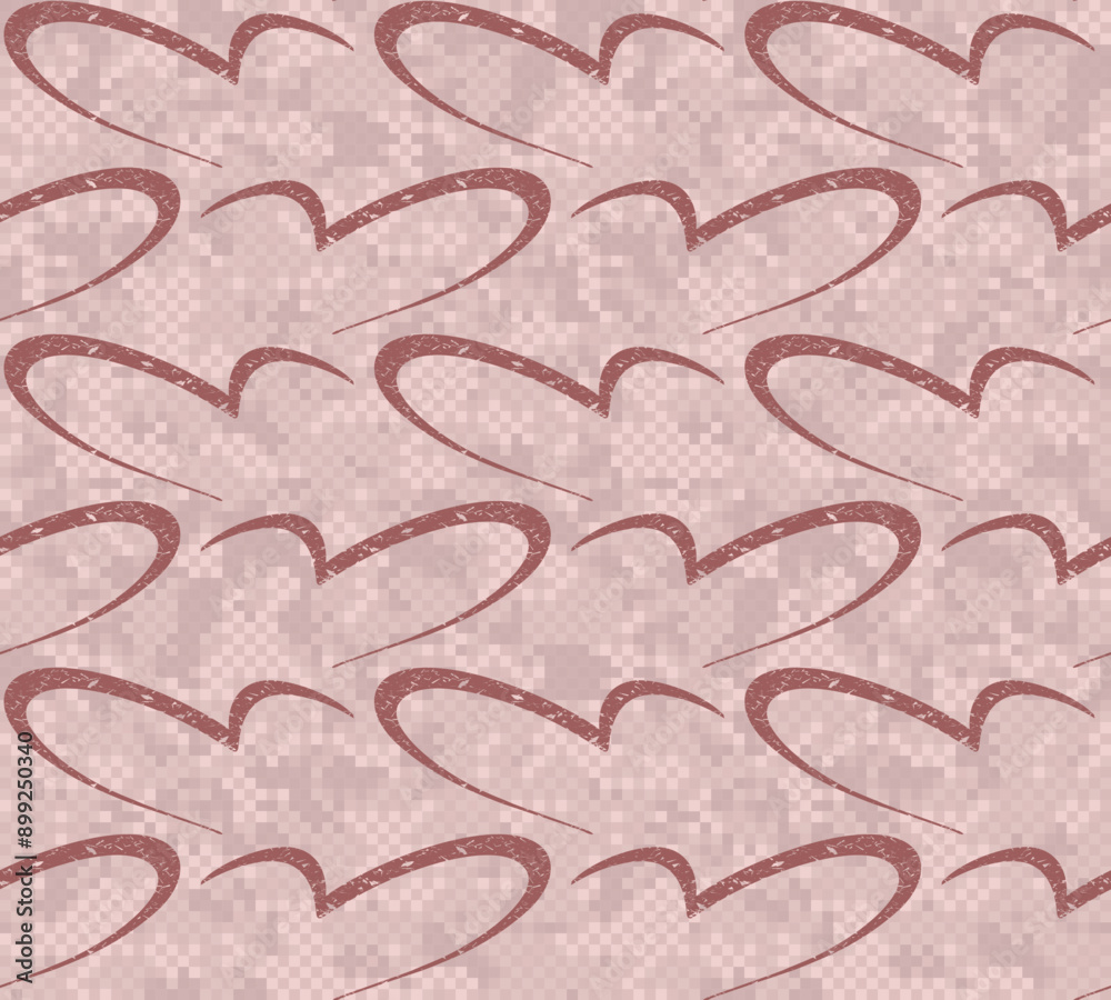 Poster Red seamless pixel background with hearts.
