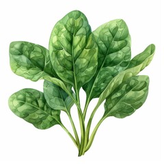 Obraz premium Ceylon spinach, small leaves, lush green, watercolor style, isolated on white background