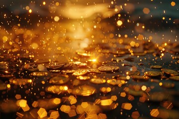 ai generative lots of gold coins and gold sparkle