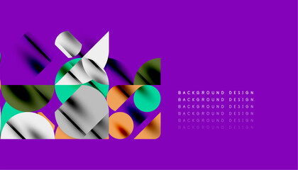 Color beautiful circles, semi circles, squares and round triangles. Geometric mosaic style pattern abstract background for wallpaper, banner, backdrop, card, book Illustration, landing page