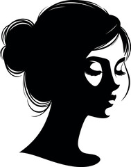 Girl's or woman's face with beautiful hair Black and white silhouette