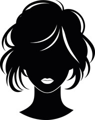Girl's or woman's face with beautiful hair Black and white silhouette