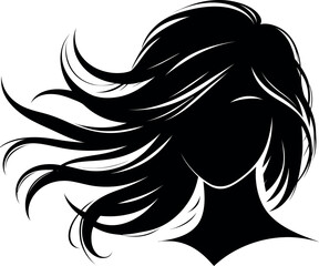 Girl's or woman's face with beautiful hair Black and white silhouette