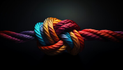 Close-up of colorful ropes tied together, symbolizing the strength and unity
