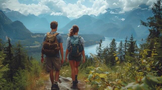 Friends hiking to a scenic viewpoint demonstrating their mutual support and devotion throughout the journey