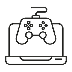 Gaming controller with laptop icon, gaming store outline icon, editable vector illustration and transparent graphic element. Isolated on white background