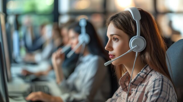 Focused call center agents on computers