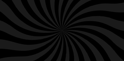 Vector black and gray sun rays sunburst backdrop background. Modern seamless retro vintage burst sunrise sunbeam element spiral striped illustration sunray template wallpaper design.