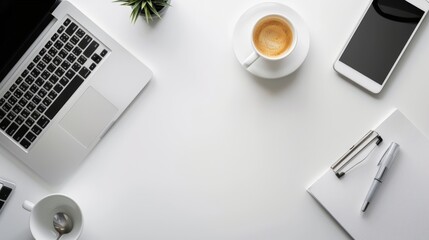 Minimalist Workspace: Laptop, Coffee, and Pen