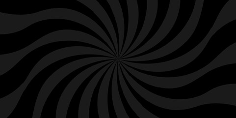 Vector black and gray sun rays and sunburst backdrop background. Seamless retro vintage burst sunrise sunbeam element spiral striped illustration sunray template wallpaper design.