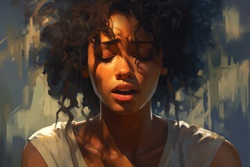 A sad face of a depressed woman. Concept of mental health. Generated Ai