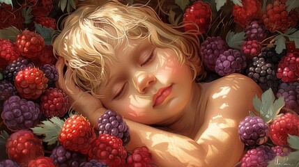 A cartoon child sleeping on a blackberry