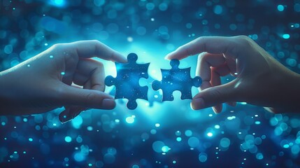 Teamwork in Business: Human Hands Connecting Puzzle Pieces Symbolizing Cooperation and Problem-Solving