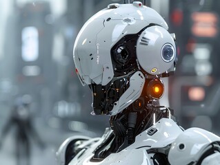 Fototapeta premium Sleek and Sophisticated Cyborg Robot with Cutting Edge Intelligence Technology 