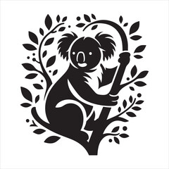 cute black koala bear silhouette Flat vector white backdrop with cartoon animal design
