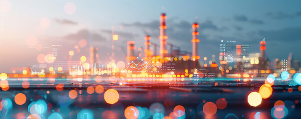 A blurry image of a city skyline with a large industrial plant in the background by AI generated image