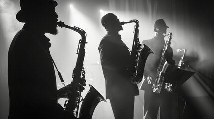 A jazz band playing at a night club or theater