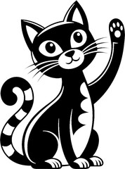 Fototapeta premium Playful cartoon cat silhouette in sleek black stencil design. 