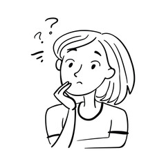 A young woman is confused and thinking doodle vector illustration