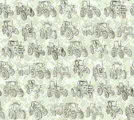 Obraz premium The seamless pixel background with tractors. 